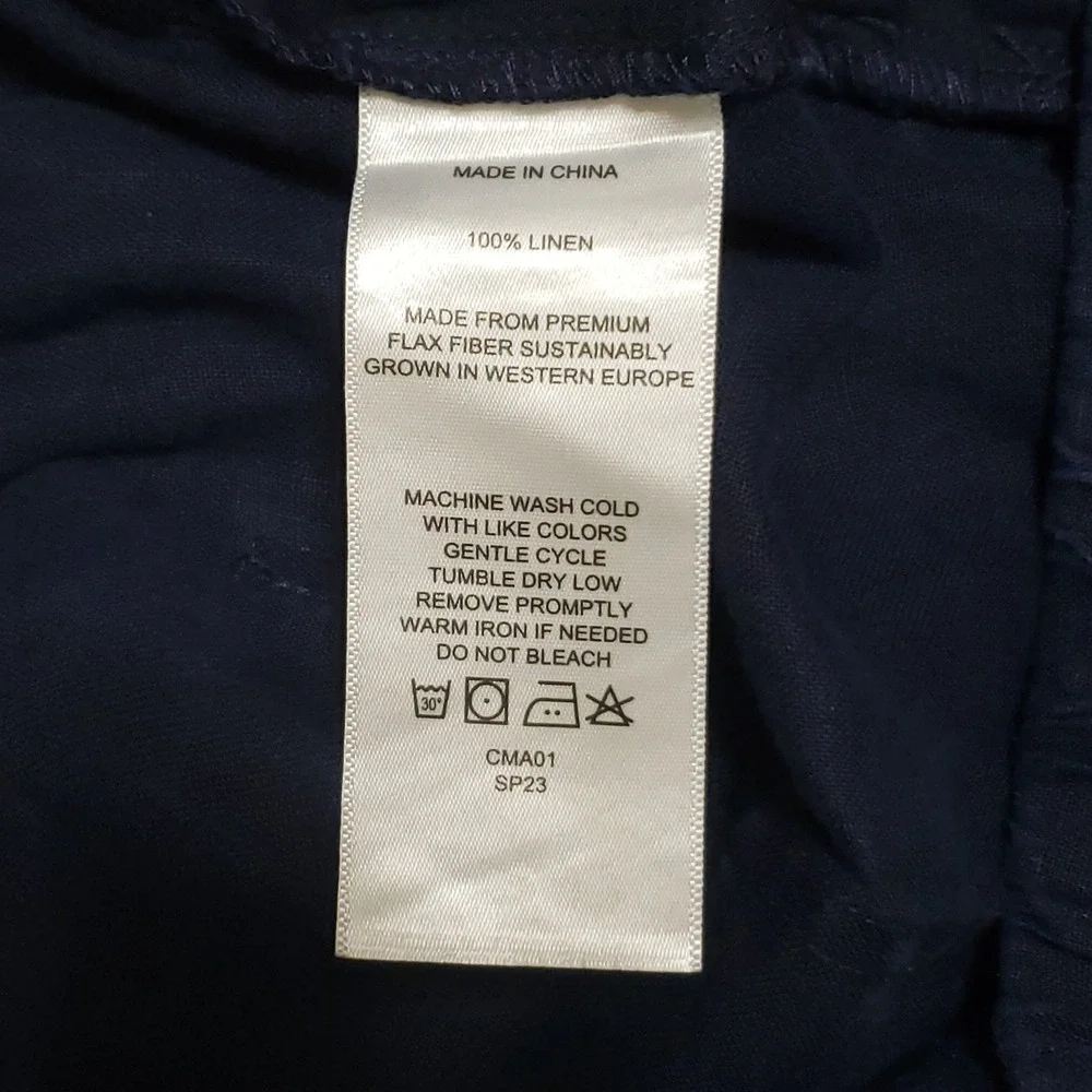 Quince European Linen Pants Deep Navy Blue Cropped Elastic Waist Medium